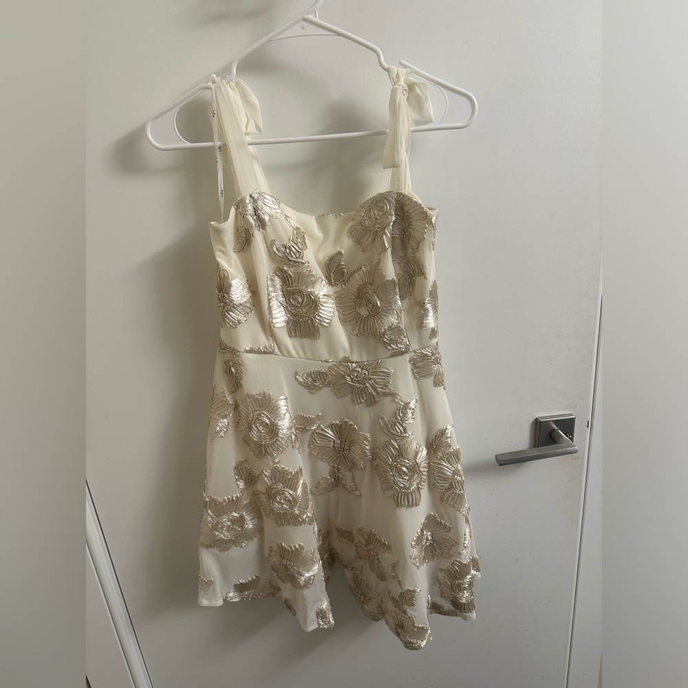 Truly Inspiring Ivory Mesh Floral Applique Tie-Strap Mini Dress Lulus